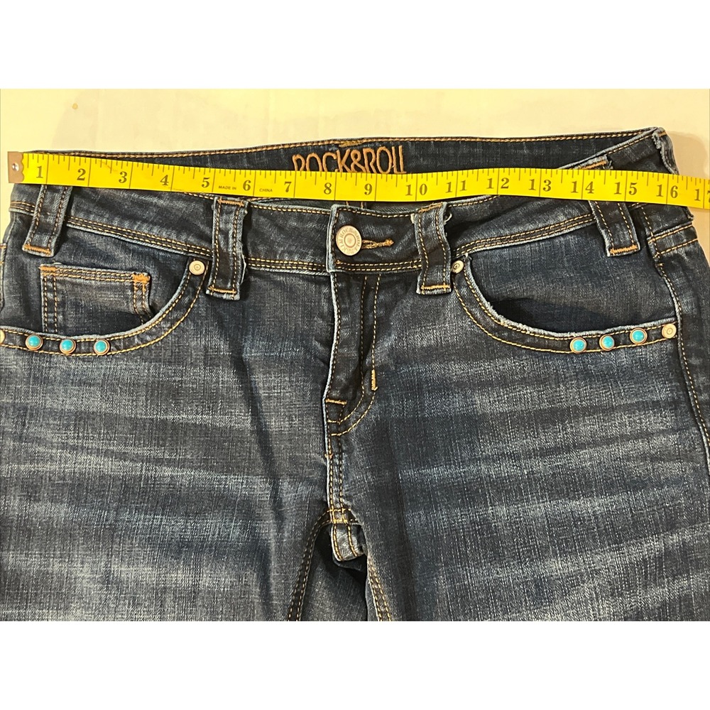 Rock & Roll Denim Western Cowgirl Trouser Women's 29 X 32 Jeans Turquoise Studs - Picture 4 of 16